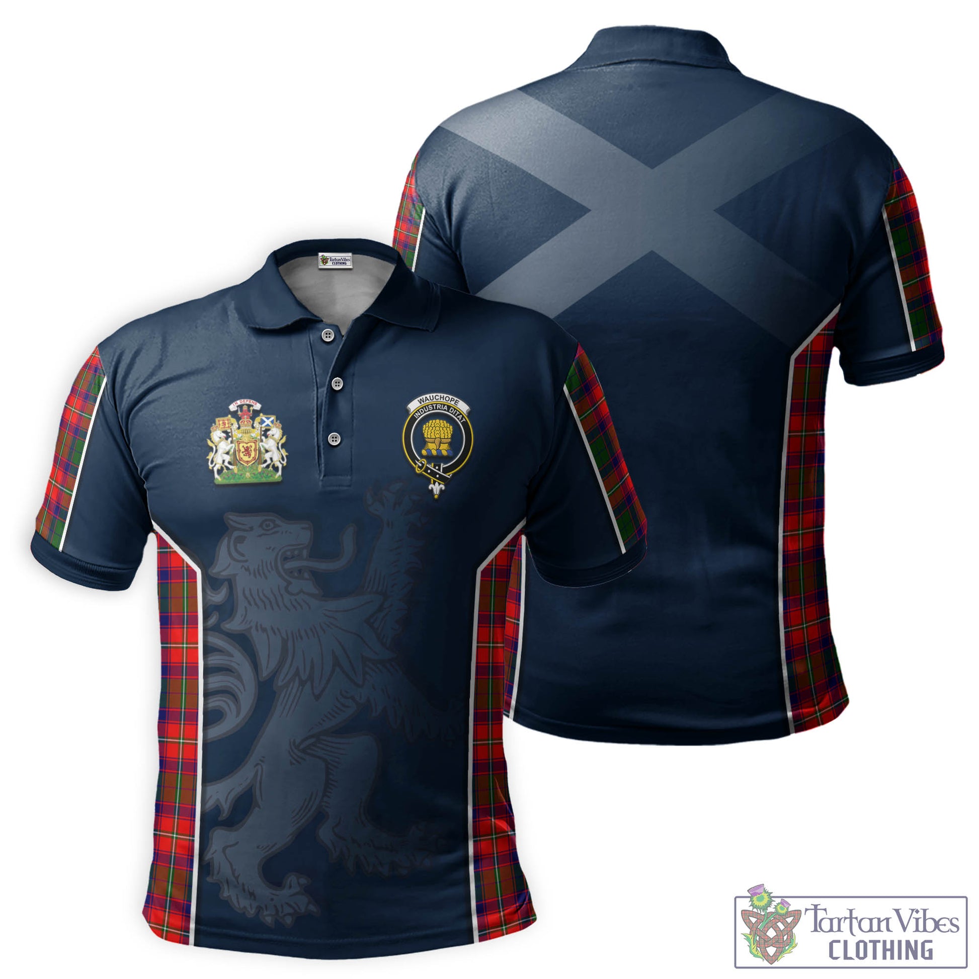 Tartan Vibes Clothing Wauchope Tartan Men's Polo Shirt with Family Crest and Lion Rampant Vibes Sport Style