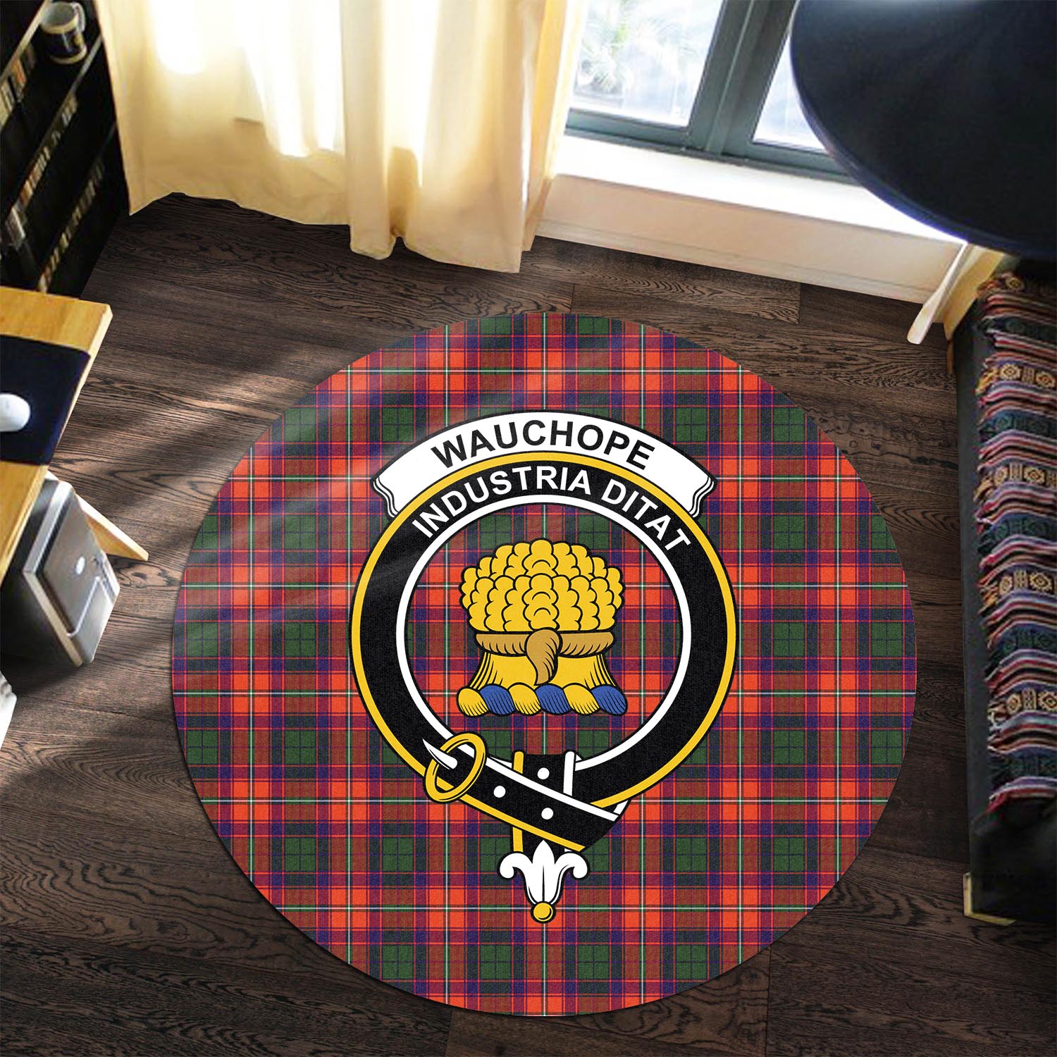 Wauchope Tartan Round Rug with Family Crest Premium Round Rug - Tartan Vibes Clothing