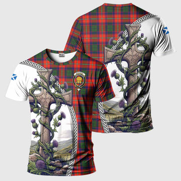 Wauchope Tartan T-Shirt with Family Crest and St. Andrew's Cross Accented by Thistle Vines Kid's Shirt - Tartan Vibes Clothing