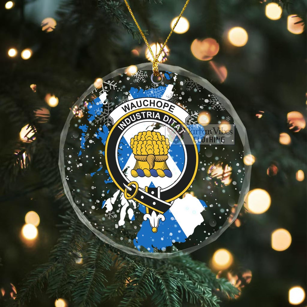 Wauchope Clan Crest Christmas Glass Ornament with Scotland Map Transparent Glass Circle - 2D-tartanvibesclothing