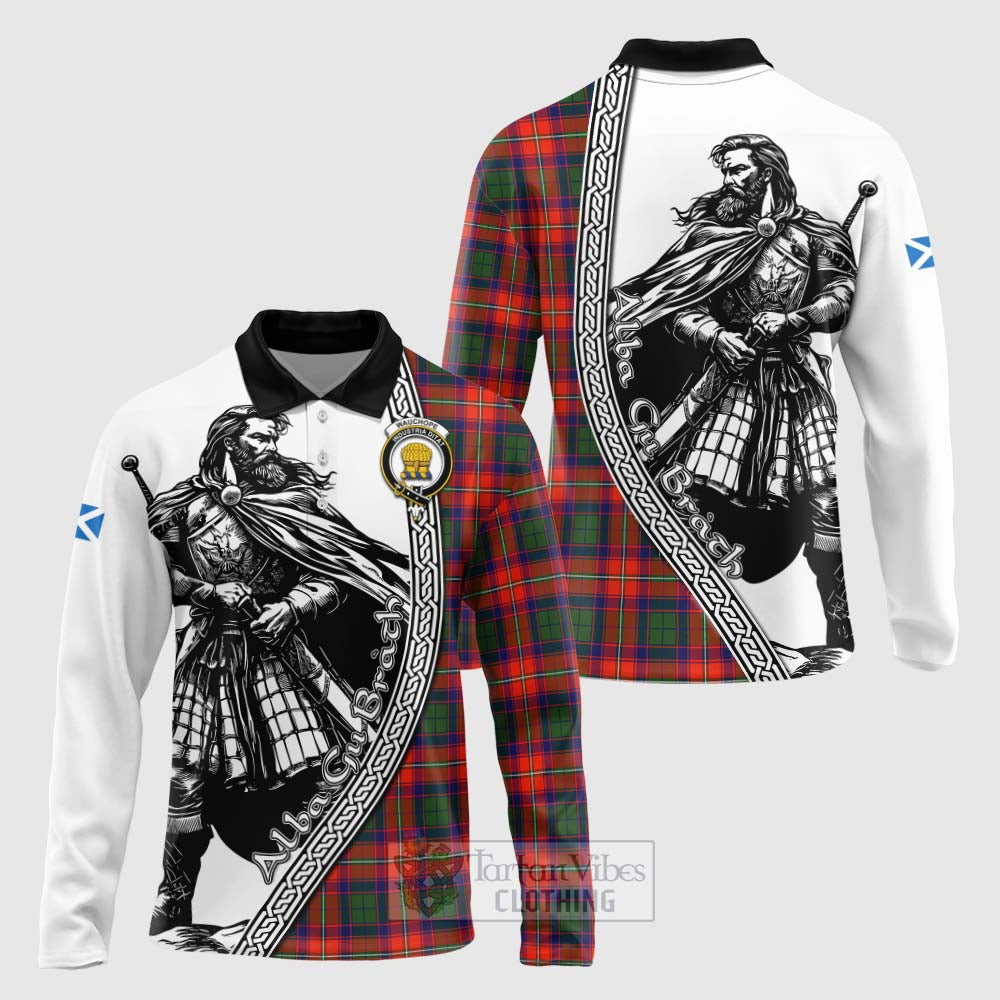 Wauchope Tartan Clan Crest Long Sleeve Polo Shirt with Highlander Warrior Celtic Style Unisex - Tartan Vibes Clothing