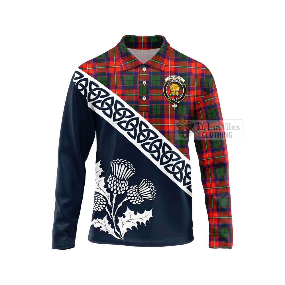 Wauchope Tartan Long Sleeve Polo Shirt Featuring Thistle and Scotland Map Unisex - Tartan Vibes Clothing
