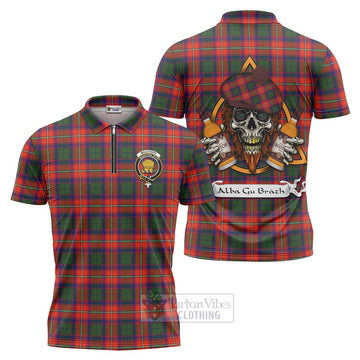Wauchope Tartan Zipper Polo Shirt with Family Crest and Bearded Skull Holding Bottles of Whiskey Unisex - Tartan Vibes Clothing