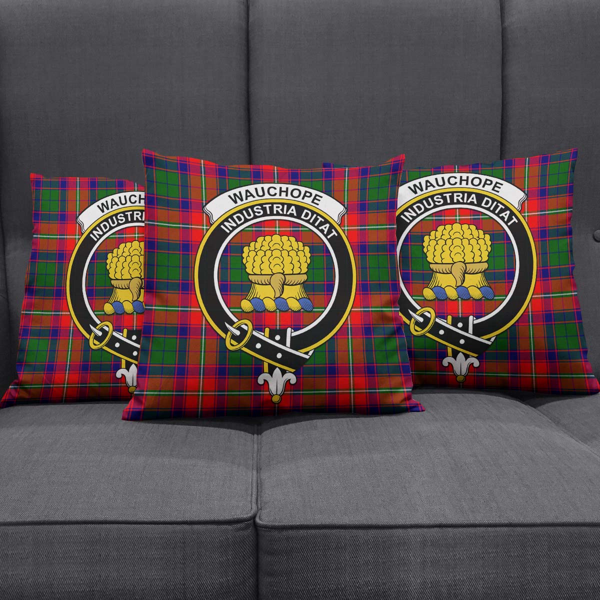 Wauchope Tartan Pillow Cover with Family Crest Square Pillow Cover - Tartanvibesclothing