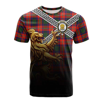 Wauchope Crest Tartan Cotton T-shirt with Golden Lion Emblem Celtic Style
