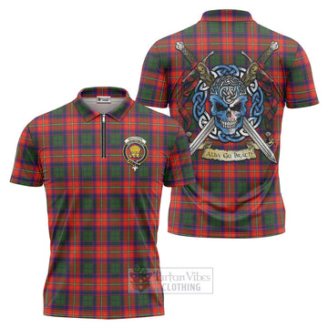 Wauchope Tartan Zipper Polo Shirt with Family Crest Celtic Skull Style Unisex - Tartan Vibes Clothing