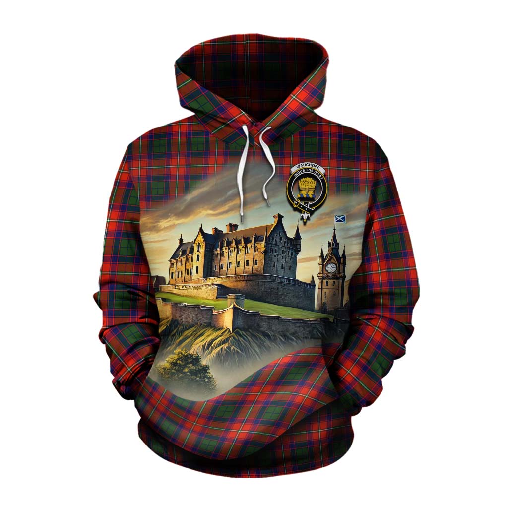 Wauchope Tartan Family Crest Cotton Hoodie with Scottish Ancient Castle Style Pullover Hoodie XS - Tartan Vibes Clothing