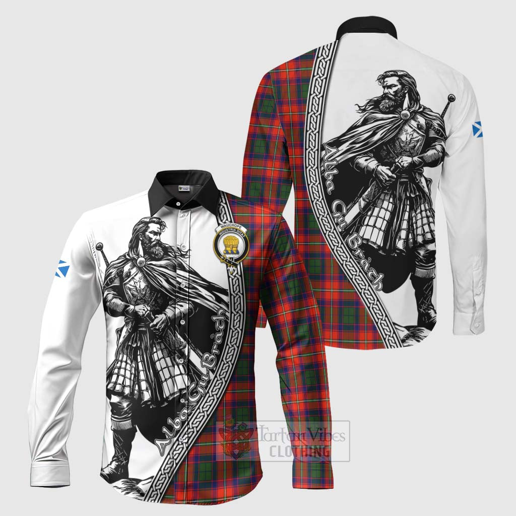 Wauchope Tartan Clan Crest Long Sleeve Button Shirt with Highlander Warrior Celtic Style Men's Shirt S - Tartan Vibes Clothing