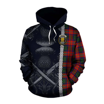 Wauchope Tartan Cotton Hoodie with Family Crest Cross Sword Thistle Celtic Vibes Pullover Hoodie XS - Tartan Vibes Clothing