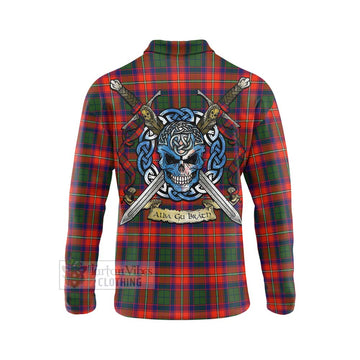 Wauchope Tartan Long Sleeve Polo Shirt with Family Crest Celtic Skull Style - Tartan Vibes Clothing