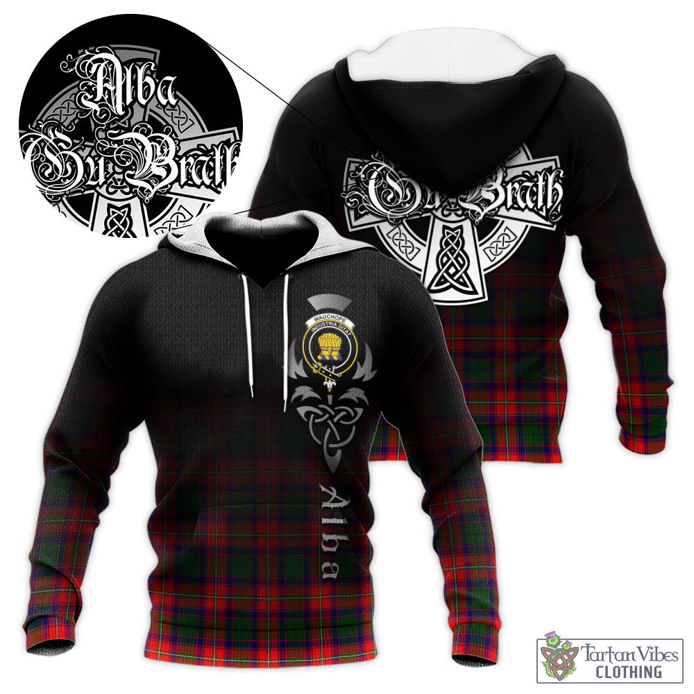 Tartan Vibes Clothing Wauchope Tartan Knitted Hoodie Featuring Alba Gu Brath Family Crest Celtic Inspired