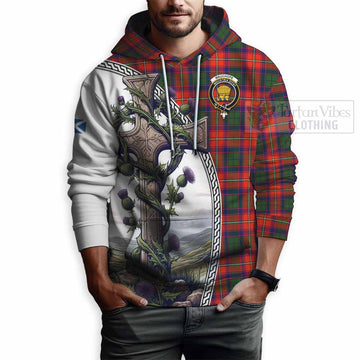 Wauchope Tartan Hoodie with Family Crest and St. Andrew's Cross Accented by Thistle Vines - Tartan Vibes Clothing