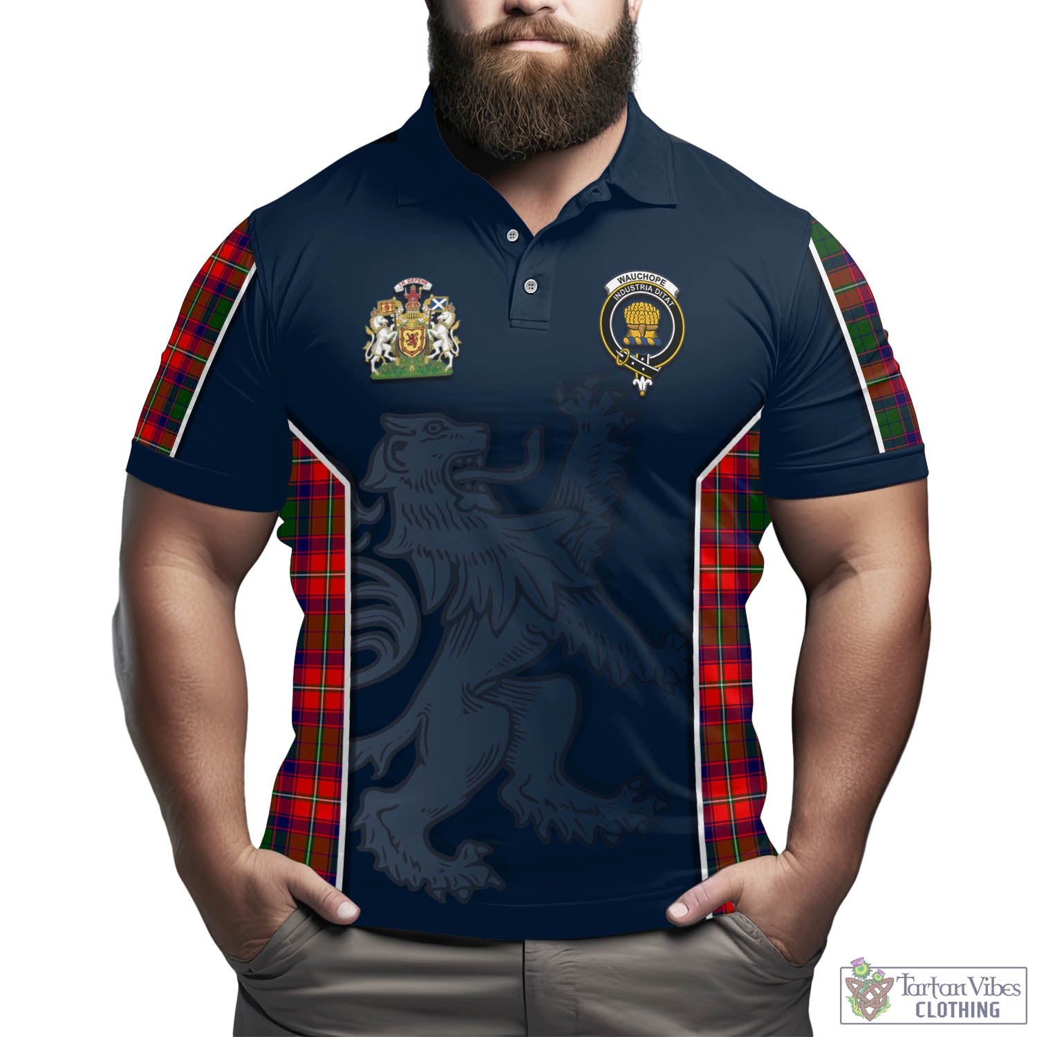 Tartan Vibes Clothing Wauchope Tartan Men's Polo Shirt with Family Crest and Lion Rampant Vibes Sport Style