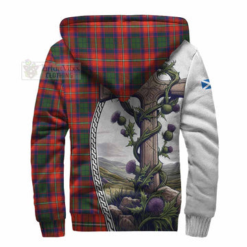 Wauchope Tartan Sherpa Hoodie with Family Crest and St. Andrew's Cross Accented by Thistle Vines - Tartan Vibes Clothing