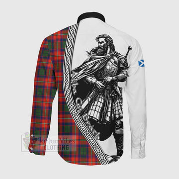 Wauchope Tartan Clan Crest Long Sleeve Button Shirt with Highlander Warrior Celtic Style Men's Shirt - Tartan Vibes Clothing