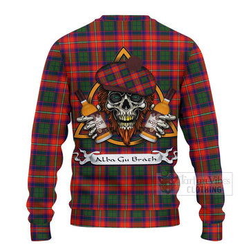 Wauchope Tartan Ugly Sweater with Family Crest and Bearded Skull Holding Bottles of Whiskey - Tartan Vibes Clothing