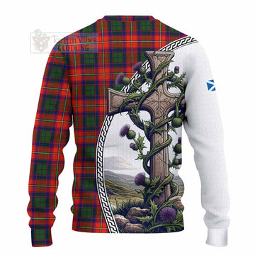 Wauchope Tartan Knitted Sweater with Family Crest and St. Andrew's Cross Accented by Thistle Vines - Tartan Vibes Clothing