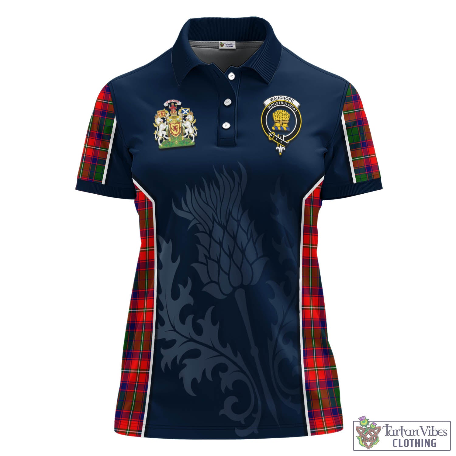 Tartan Vibes Clothing Wauchope Tartan Women's Polo Shirt with Family Crest and Scottish Thistle Vibes Sport Style