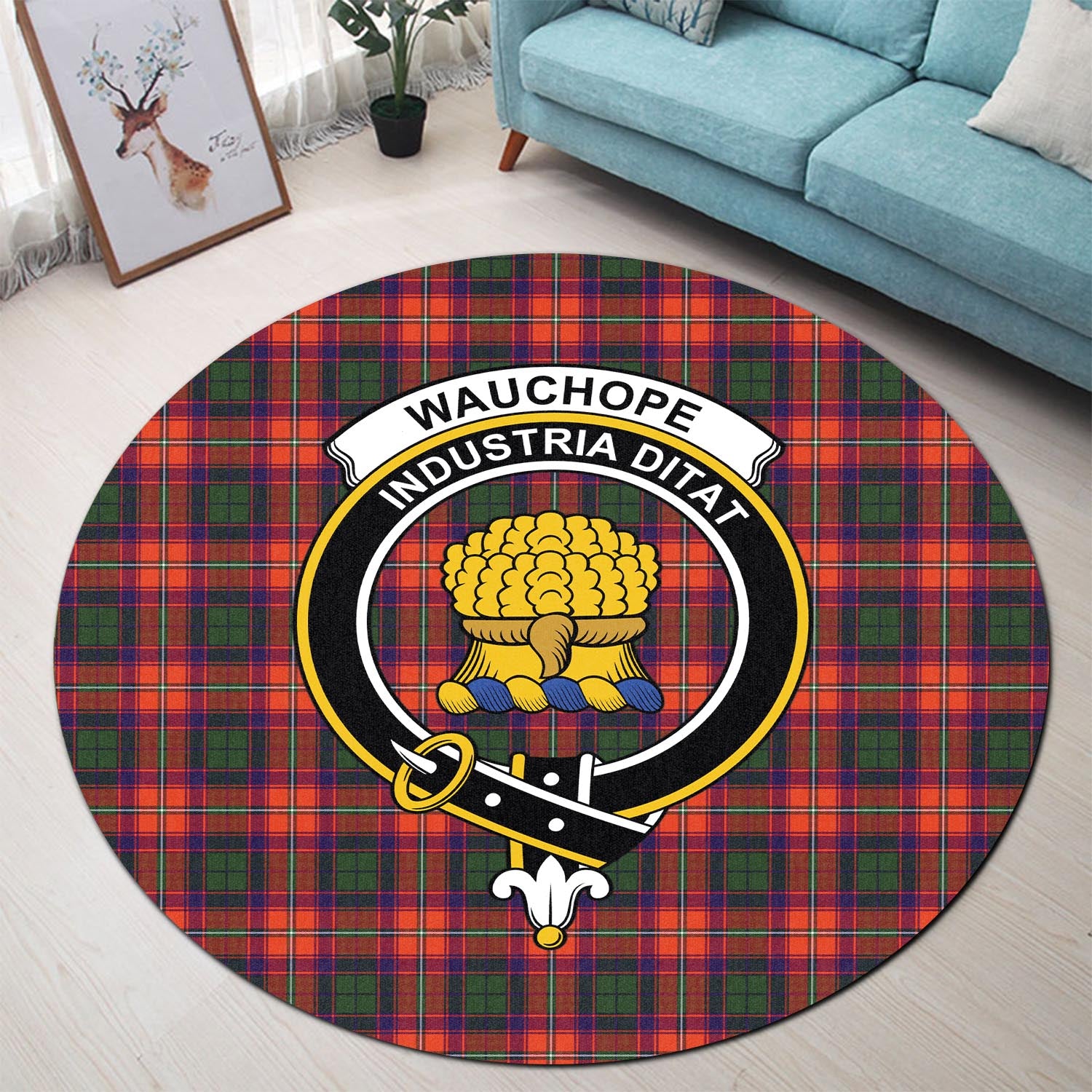 Wauchope Tartan Round Rug with Family Crest - Tartan Vibes Clothing