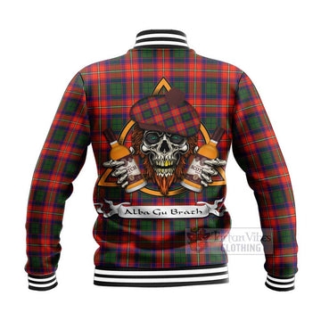 Wauchope Tartan Baseball Jacket with Family Crest and Bearded Skull Holding Bottles of Whiskey - Tartan Vibes Clothing
