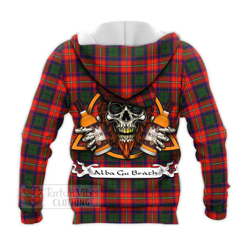 Wauchope Tartan Knitted Hoodie with Family Crest and Bearded Skull Holding Bottles of Whiskey - Tartan Vibes Clothing