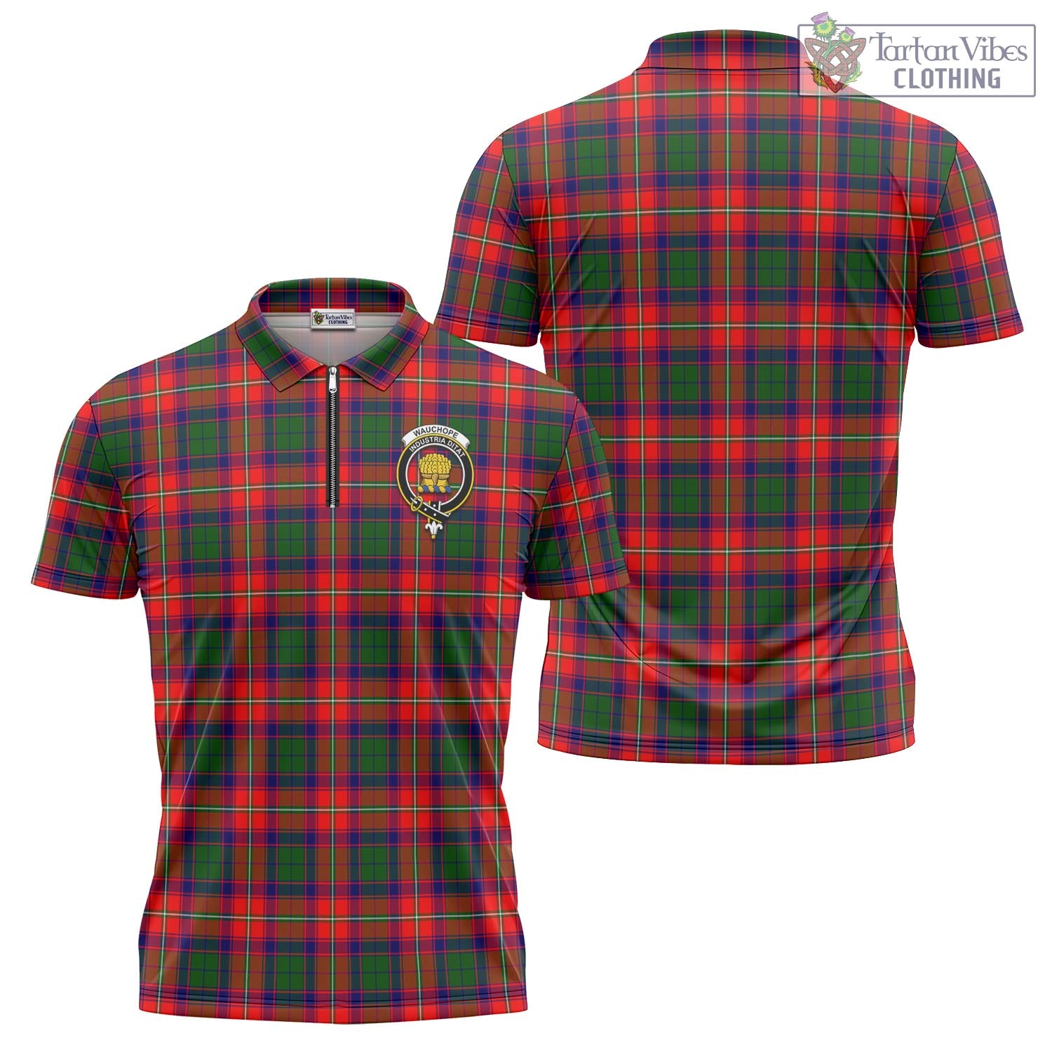 Tartan Vibes Clothing Wauchope Tartan Zipper Polo Shirt with Family Crest