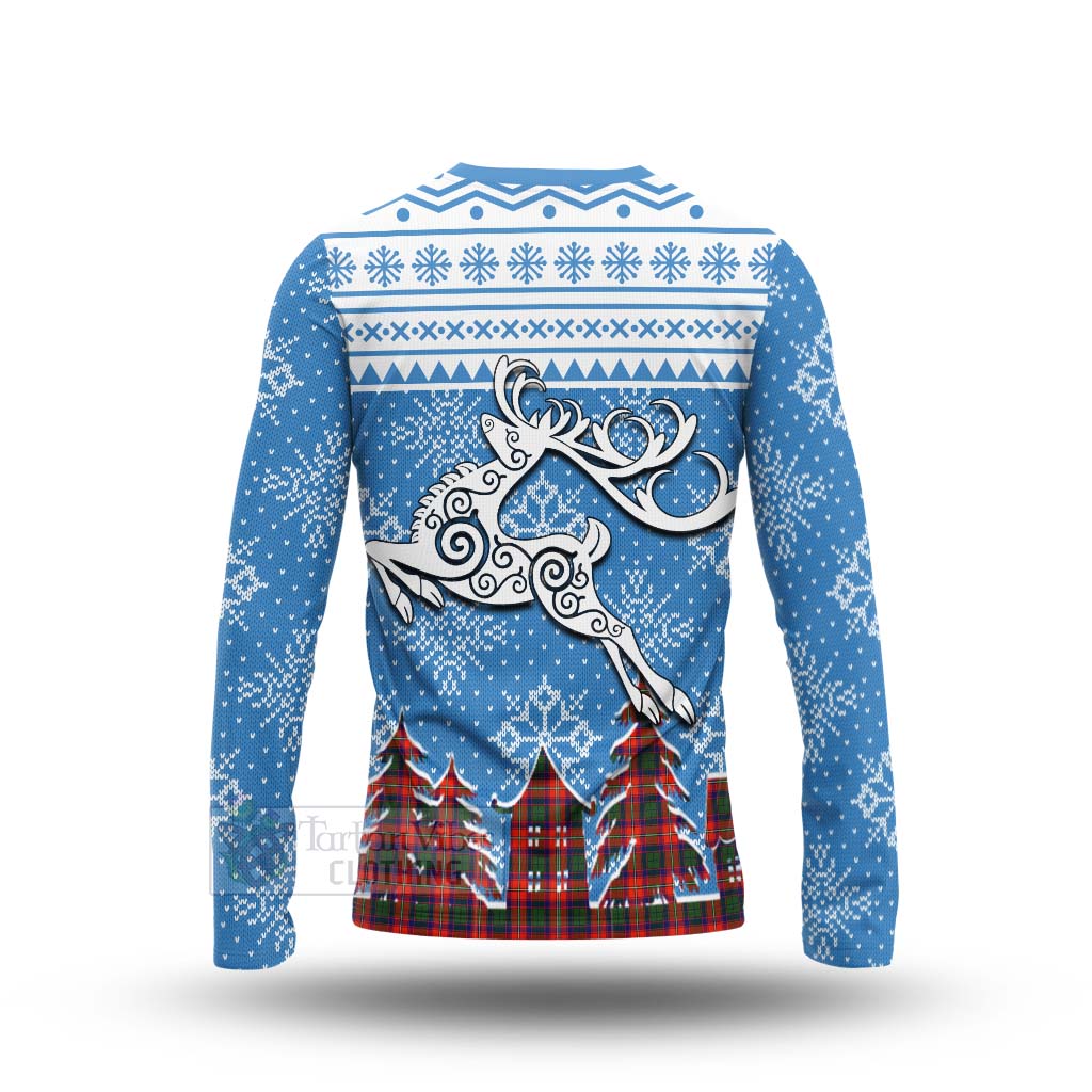 Wauchope Clan Christmas Long Sleeve T-Shirt Celtic Reindeer Style - Tartan Vibes Clothing