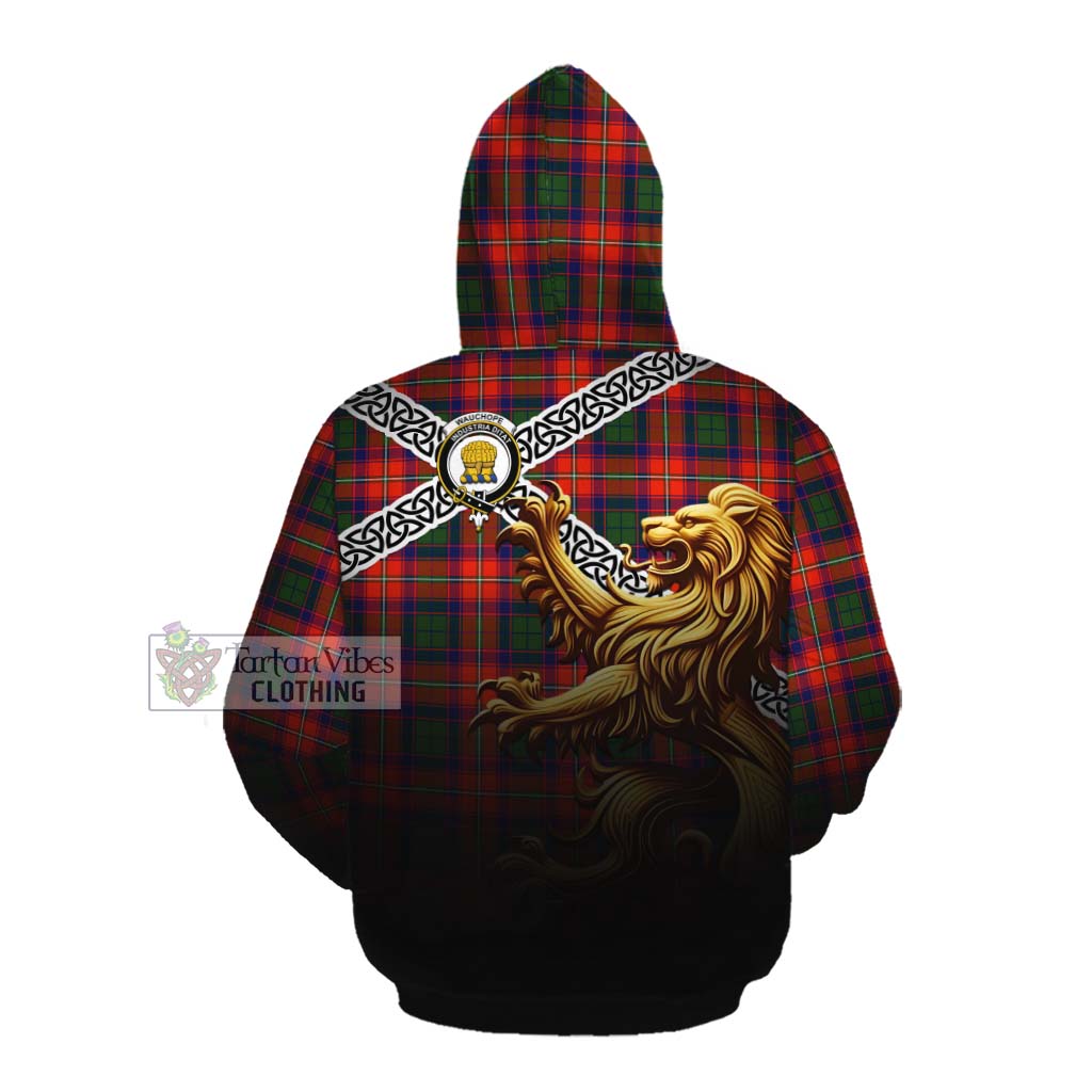 Wauchope Crest Tartan Cotton Hoodie with Golden Lion Emblem Celtic Style Pullover Hoodie - Tartan Vibes Clothing