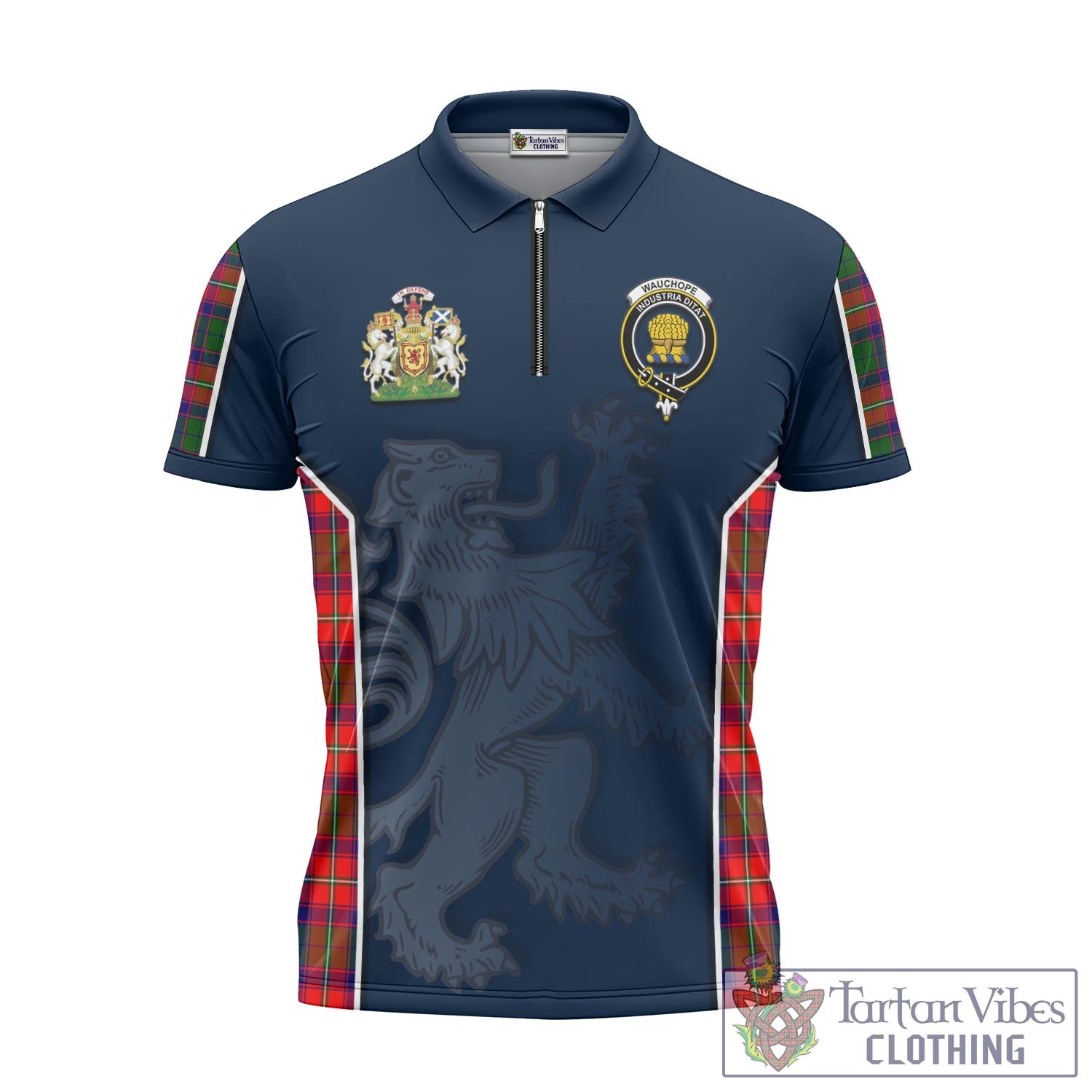 Tartan Vibes Clothing Wauchope Tartan Zipper Polo Shirt with Family Crest and Lion Rampant Vibes Sport Style