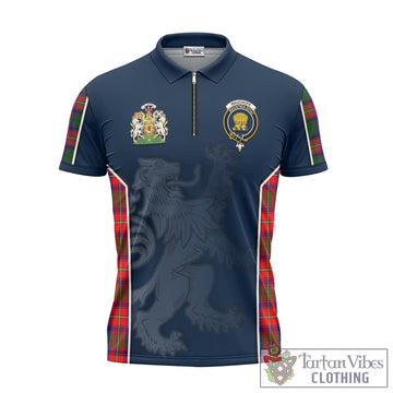 Wauchope Tartan Zipper Polo Shirt with Family Crest and Lion Rampant Vibes Sport Style