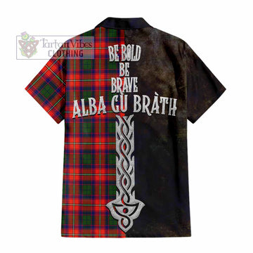 Tartan Vibes Clothing Wauchope Tartan Family Crest Short Sleeve Button Shirt Alba Gu Brath Be Brave Lion Ancient Style