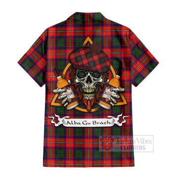 Wauchope Tartan Hawaiian Shirt with Family Crest and Bearded Skull Holding Bottles of Whiskey - Tartan Vibes Clothing