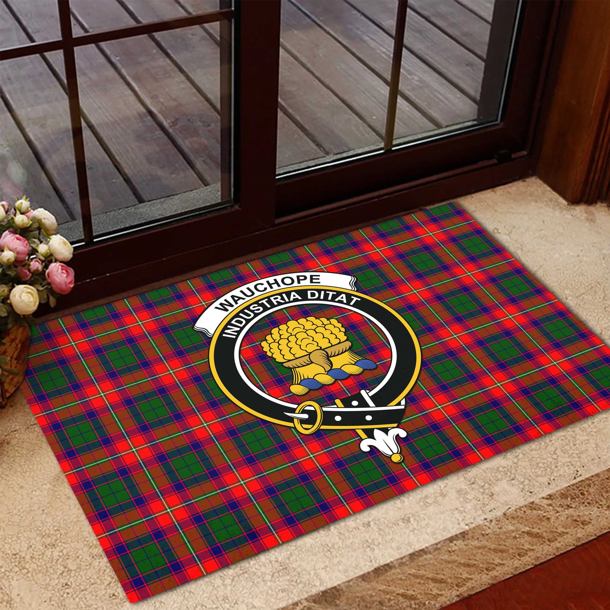 Wauchope Tartan Door Mat with Family Crest - Tartanvibesclothing Shop