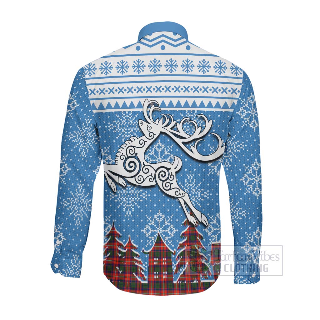 Wauchope Clan Christmas Long Sleeve Button Shirt Celtic Reindeer Style Men's Shirt - Tartan Vibes Clothing