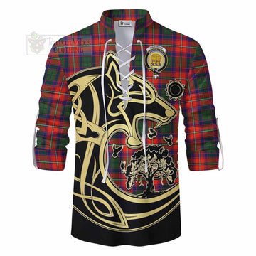 Wauchope Tartan Ghillie Kilt Shirt with Family Crest Celtic Wolf Style - Tartan Vibes Clothing