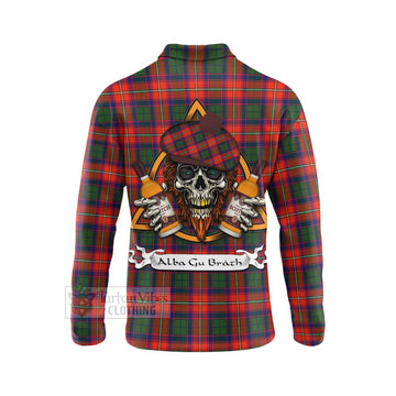 Wauchope Tartan Long Sleeve Polo Shirt with Family Crest and Bearded Skull Holding Bottles of Whiskey - Tartan Vibes Clothing