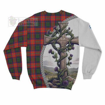 Wauchope Tartan Sweatshirt with Family Crest and St. Andrew's Cross Accented by Thistle Vines - Tartan Vibes Clothing