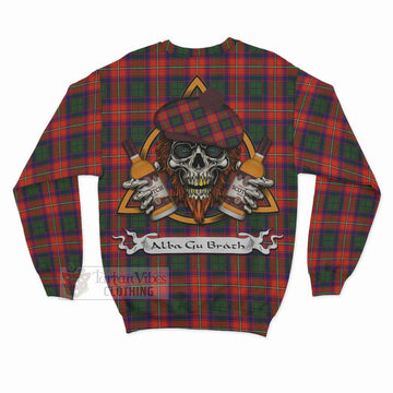 Wauchope Tartan Sweatshirt with Family Crest and Bearded Skull Holding Bottles of Whiskey - Tartan Vibes Clothing