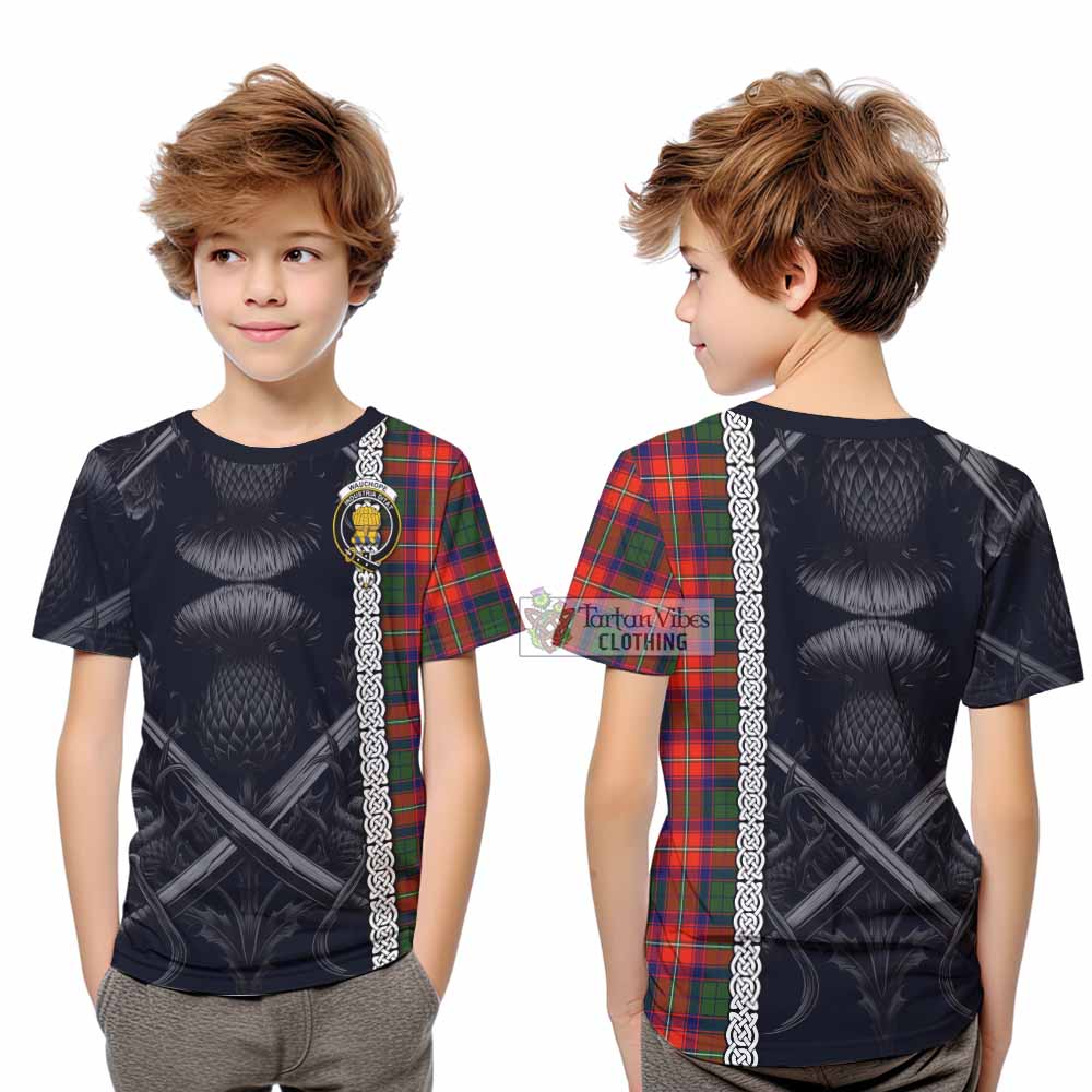 Wauchope Tartan Kid T-Shirt with Family Crest Cross Sword Thistle Celtic Vibes - Tartan Vibes Clothing