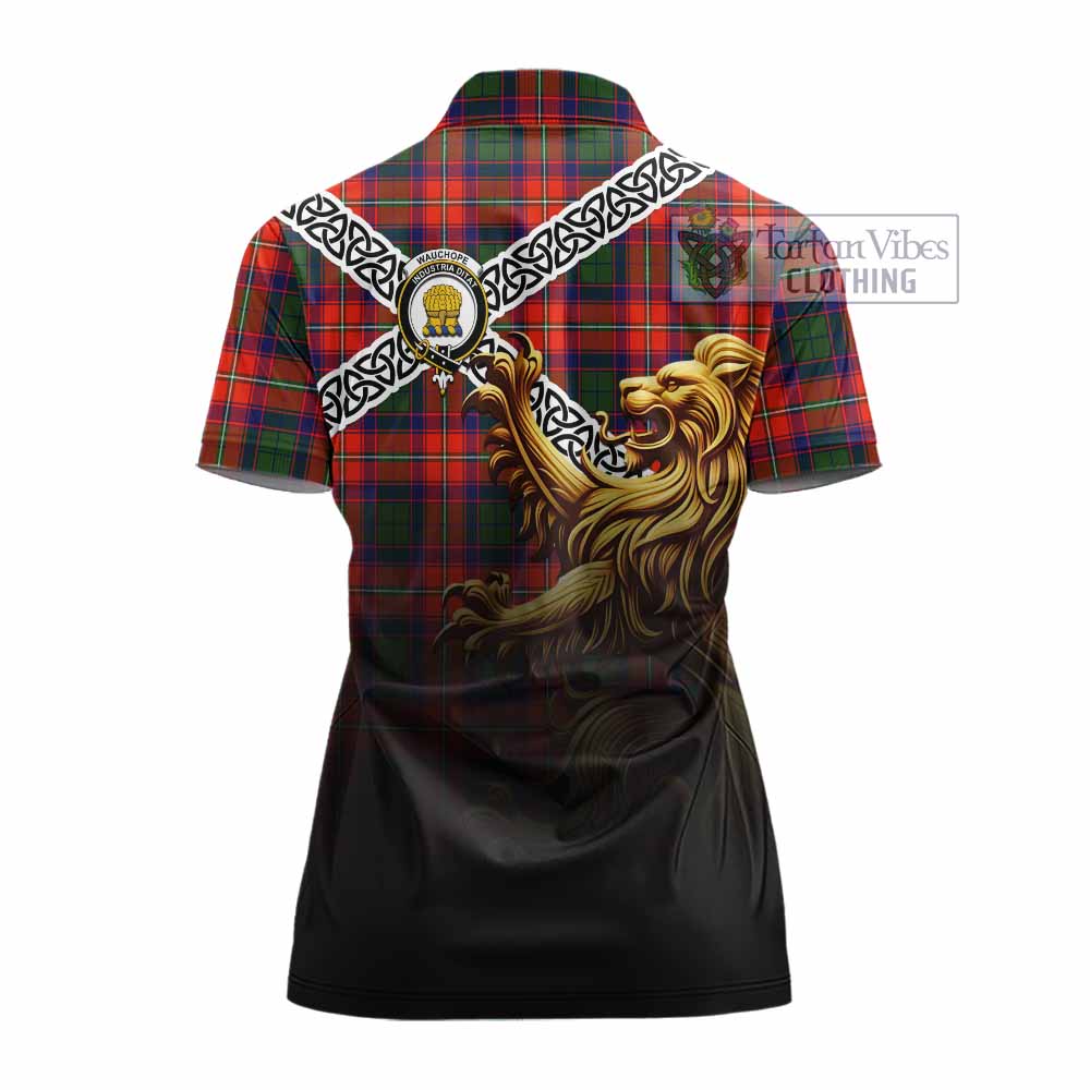 Wauchope Crest Tartan Women's Polo Shirt with Golden Lion Emblem Celtic Style - Tartan Vibes Clothing
