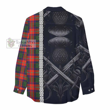 Wauchope Tartan Women's Casual Shirt with Family Crest Cross Sword Thistle Celtic Vibes - Tartan Vibes Clothing