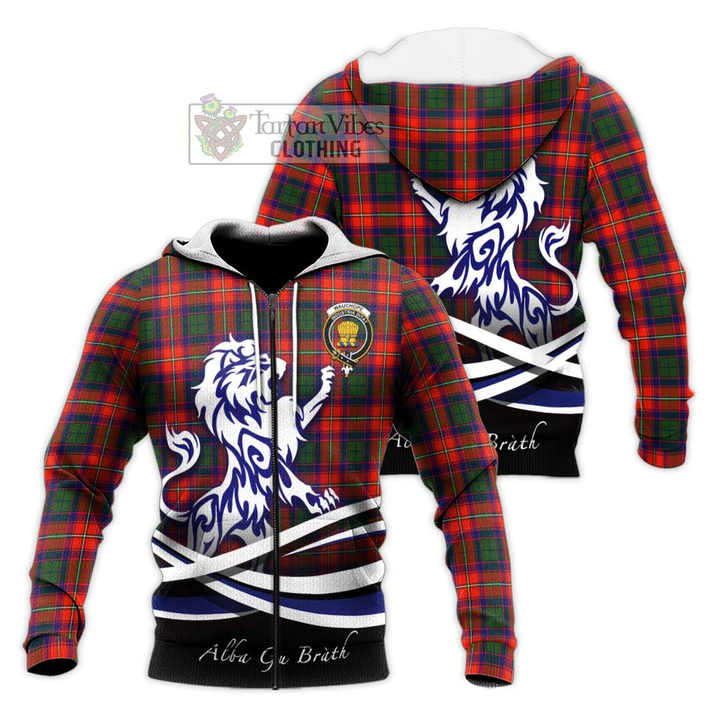 Wauchope Tartan Knitted Hoodie with Alba Gu Brath Regal Lion Emblem Unisex Knitted Zip Hoodie - Tartan Vibes Clothing