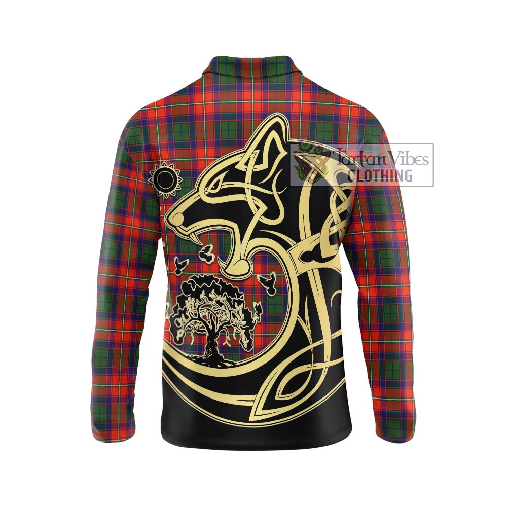 Wauchope Tartan Long Sleeve Polo Shirt with Family Crest Celtic Wolf Style - Tartan Vibes Clothing