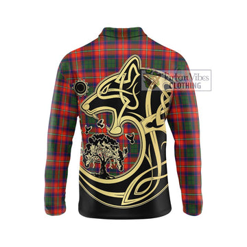 Wauchope Tartan Long Sleeve Polo Shirt with Family Crest Celtic Wolf Style - Tartan Vibes Clothing
