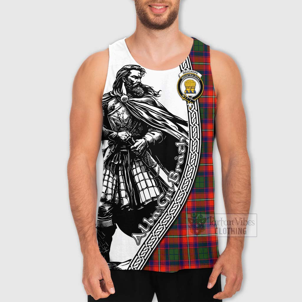 Wauchope Tartan Clan Crest Men's Tank Top with Highlander Warrior Celtic Style - Tartan Vibes Clothing
