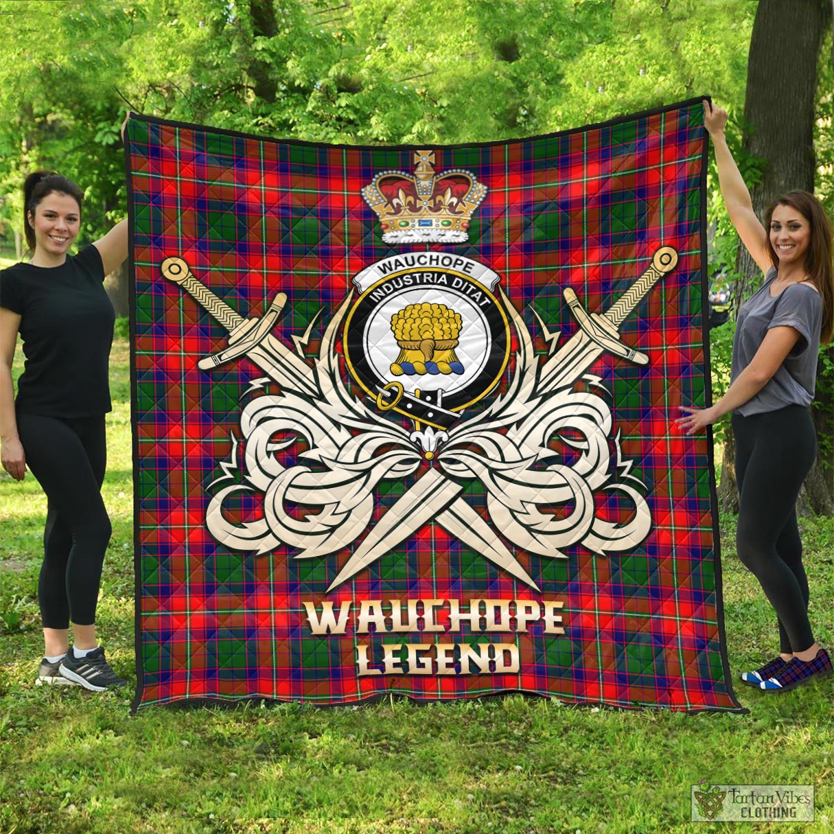 Tartan Vibes Clothing Wauchope Tartan Quilt with Clan Crest and the Golden Sword of Courageous Legacy