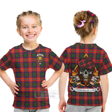 Wauchope Tartan Kid T-Shirt with Family Crest and Bearded Skull Holding Bottles of Whiskey - Tartan Vibes Clothing