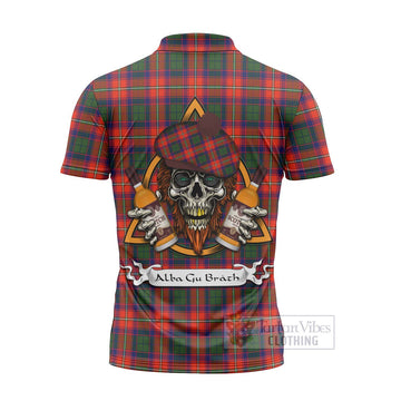 Wauchope Tartan Zipper Polo Shirt with Family Crest and Bearded Skull Holding Bottles of Whiskey - Tartan Vibes Clothing