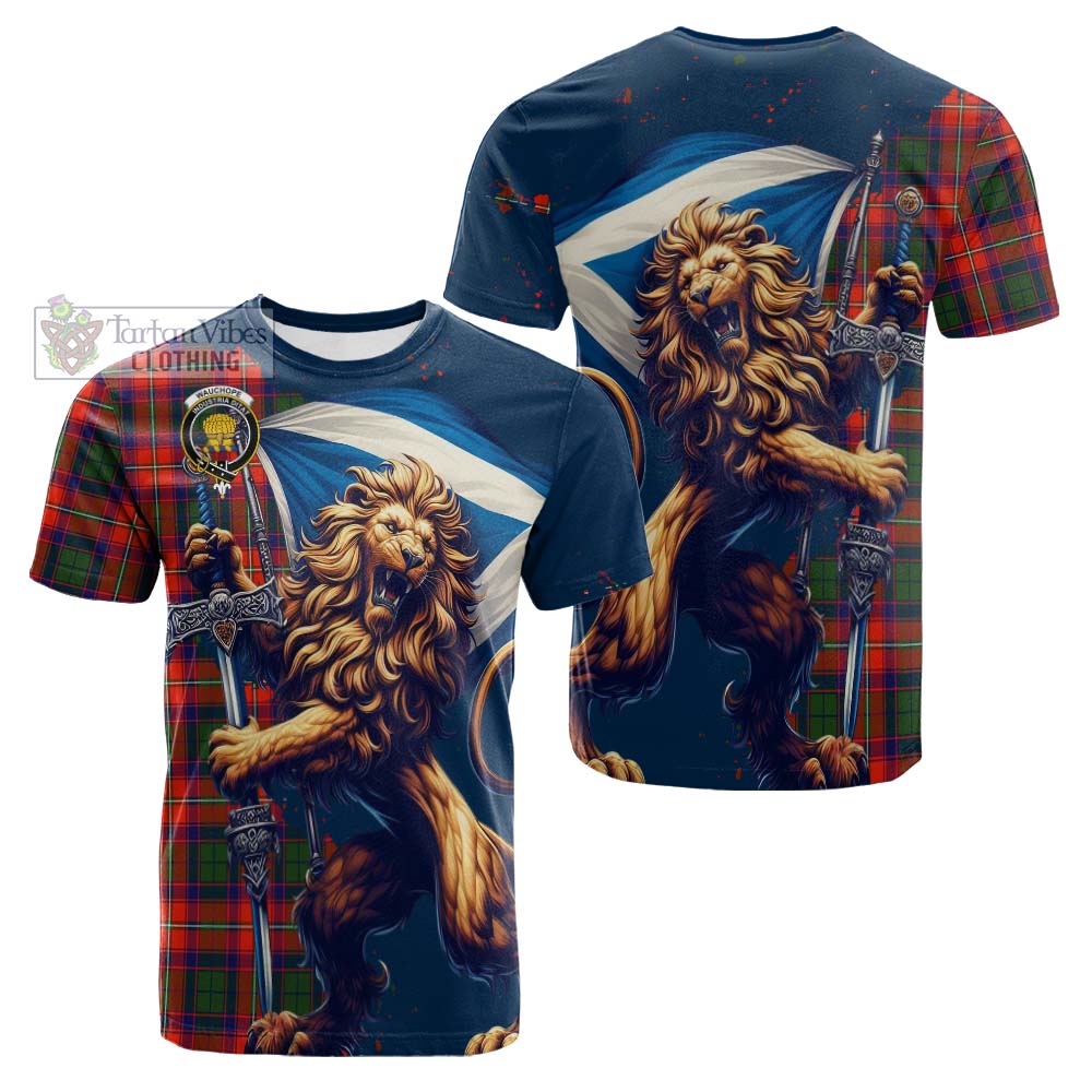 Tartan Vibes Clothing Wauchope Tartan Family Crest Cotton T-shirt with Scottish Majestic Lion
