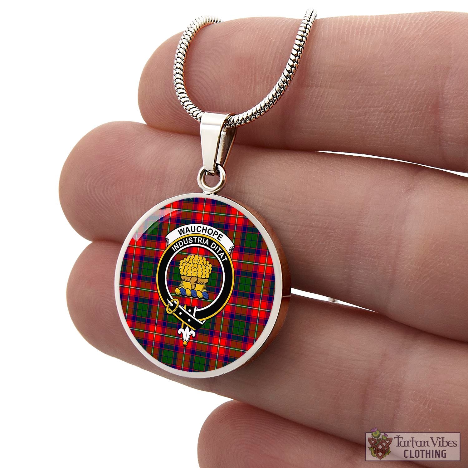 Wauchope Tartan Circle Necklace with Family Crest - Tartan Vibes Clothing